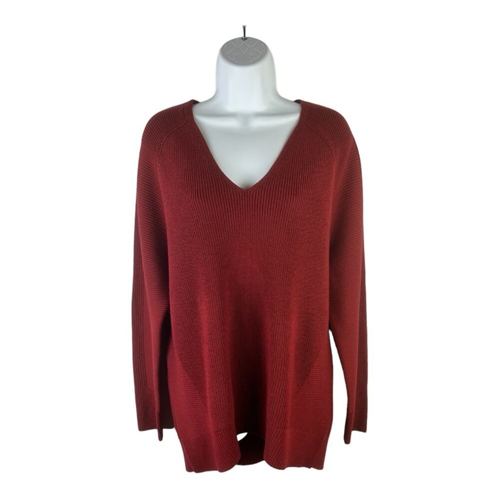 Athleta Hanover V-Neck Sweater Merino Wool Canyon Red sz M